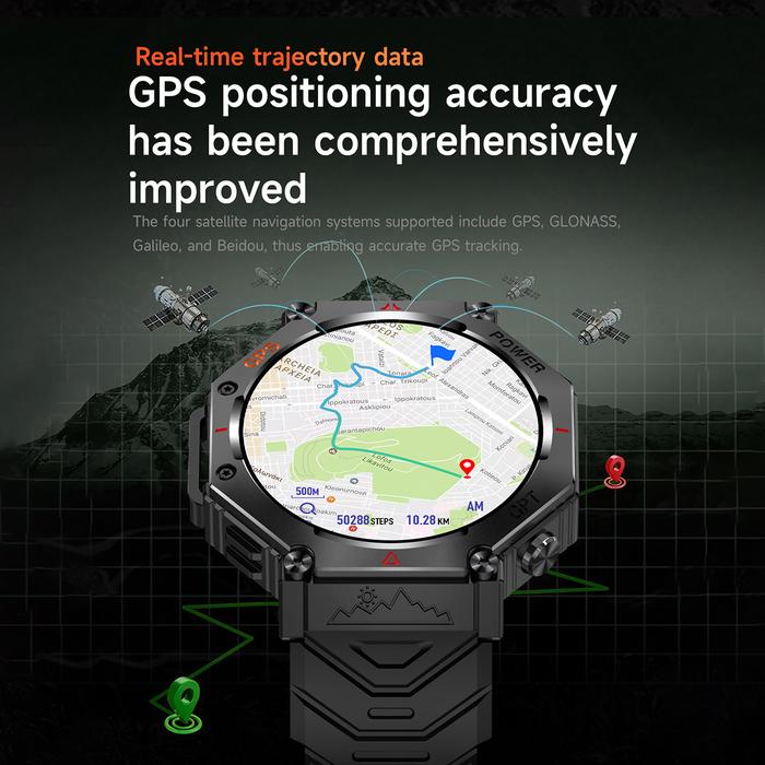 Rainbuvvy KC91 GPS Smart Watch AI GPT 1.39 Inch Display Supports GLONASS BDS Galileo NAVIC QZSS 3ATM