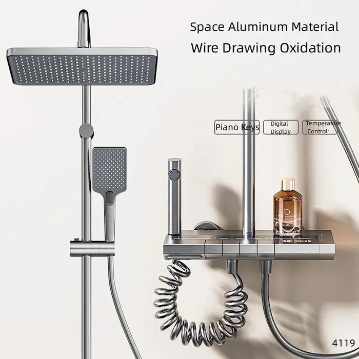 Aviation Aluminu Space Shower Set Digital Display LED Rain Bathtub