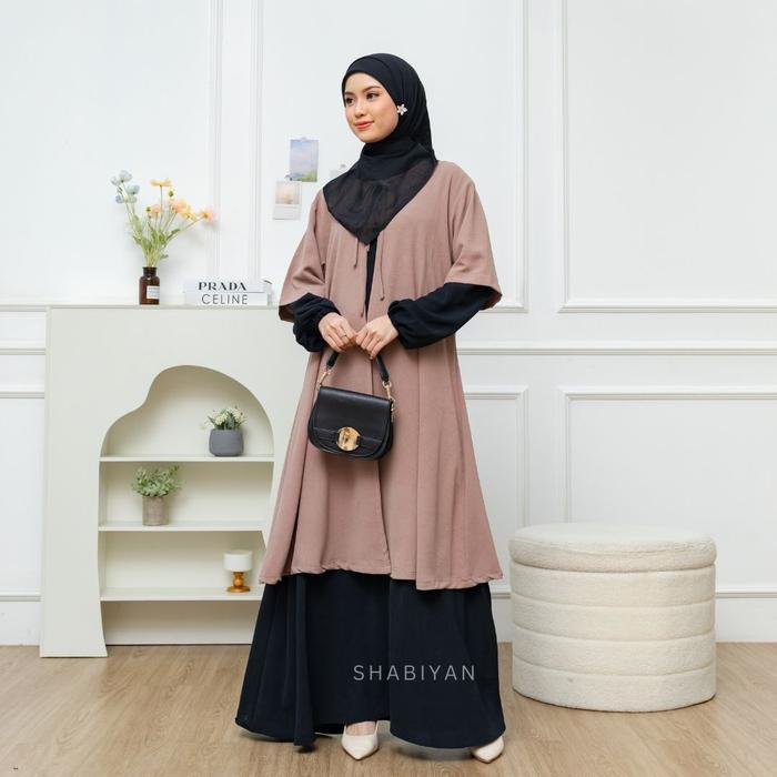 PROMO TERBATAS!!!!!! SHABIYAN-432 Gamis Wanita Set Dress Outer Cardigan Muslimah Casual - Black Izza