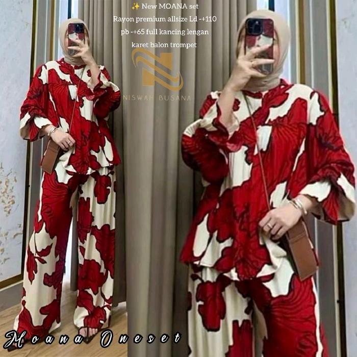 Moana Oneset NEW MOANA SET VIRAL SETELAN SUSUN REMPEL WANITA MOTIF BUNGA SET WANITA MOTIF CERAH VIRA