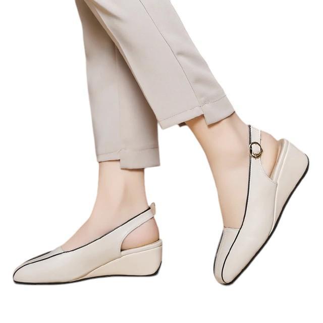 Quality Sepatu Sendal Wanita Bustong Tali Belakang 5Cm Import Warna Hitam Dan Putih