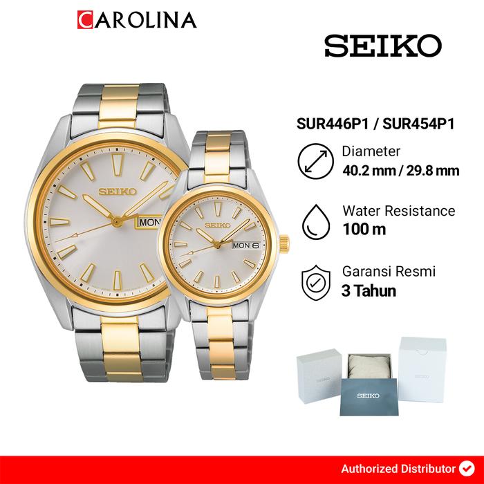 Jam Tangan Couple Seiko SUR446P1 / SUR454P1 Silver Dial Dual Tone Stainless Steel Strap