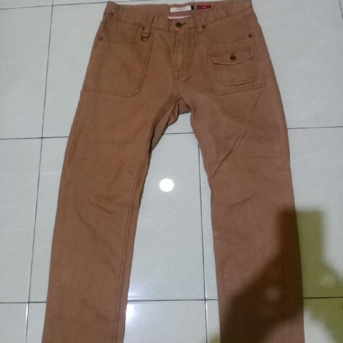 Celana Chino Polham Korea Slim Fit Khaki dengan Kantong Cargo W30 L30