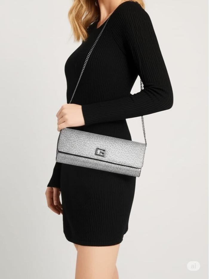 Tas Wanita Guess Pixi Clutch Silver Original