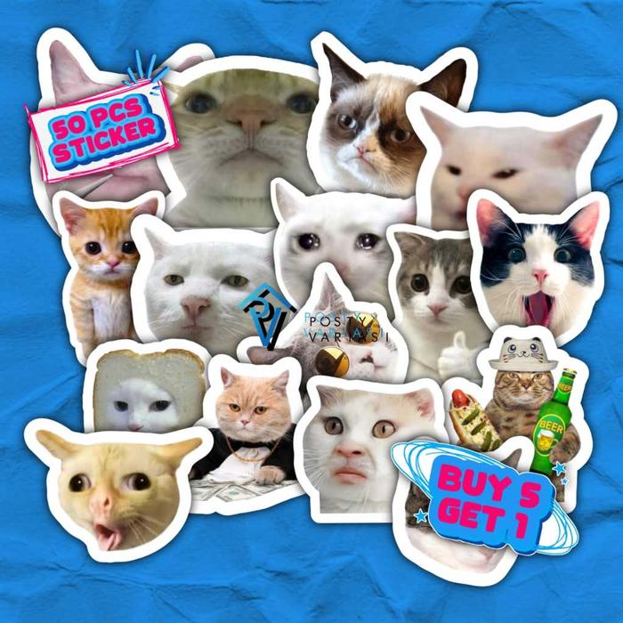 50 Pcs Stiker Pack Meme Kucing Whatsapp Stiker Untuk Case HP Motor Helm Laptop Helm Anti Air