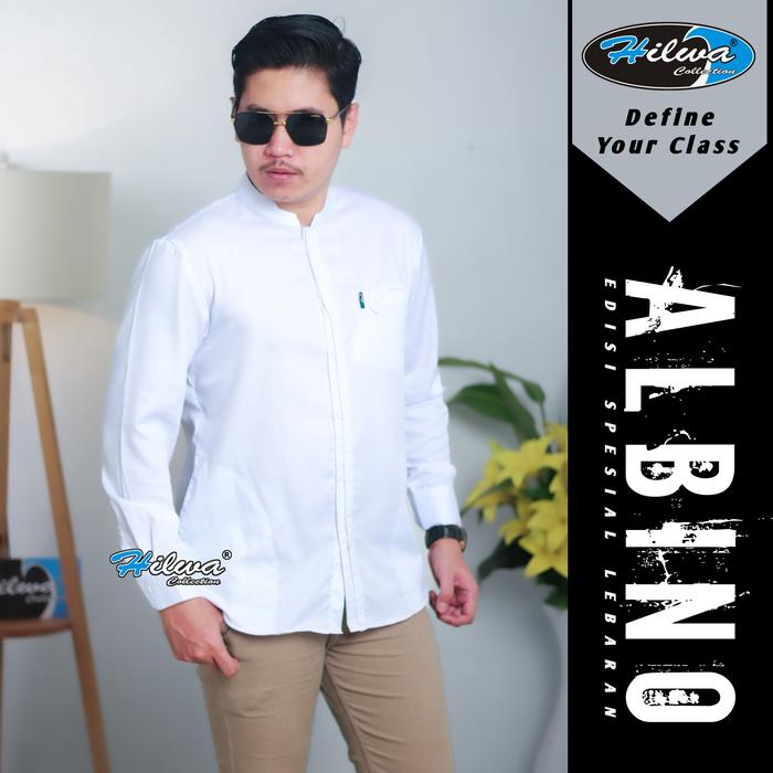 HILWA - Baju Koko Pria Lengan Panjang Polos Warna Sage Mocca Hitam Marun Lilac Putih Bahan Katun TOY