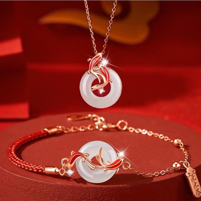 (Bebas beli 2 dapat bonus) Set06 Kalung koi Gelang tali merah gesper perdamaian koi dan kalung keber