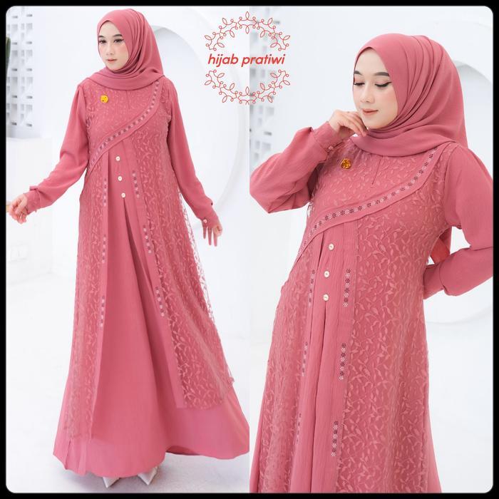 Terbaik Zulfa Dress Gamis Crinkel Free Hijab Terbaru 2025 Elegan Mix Brokat Modern Gamis Viral Kekin