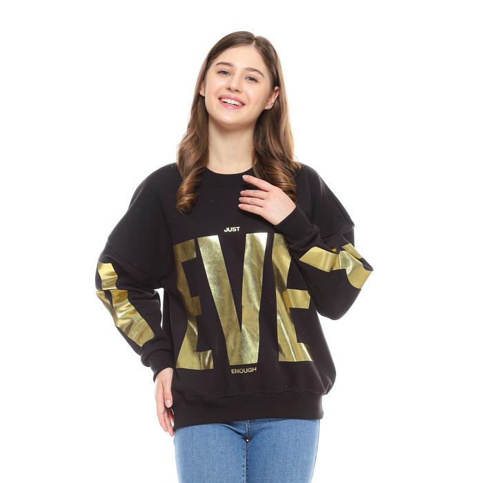 Kuiy Sweater Oversize Oblong Wanita Big Size Jumbo Crewneck Hitam Emas Boxy Bahan Fleece Katun Sablo