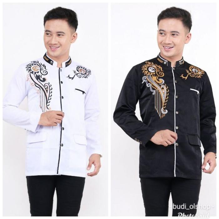 Pakaian Pria Kemeja Bordir Twist Kerah Ganda Bahan Katun Jasko Ukuran M-XXL