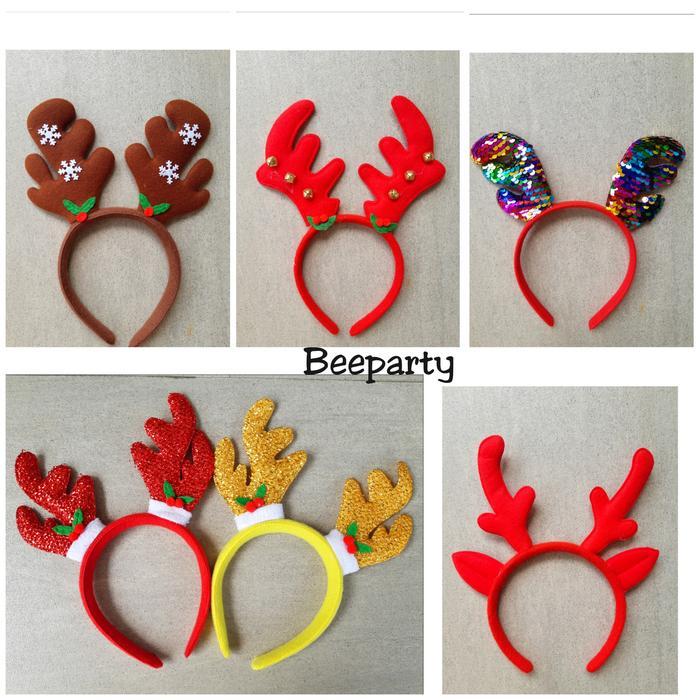 Asesoris Natal Bando Tanduk Rusa Coklat Snow Flakes