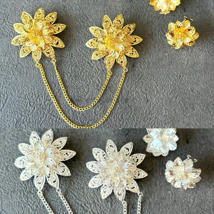 Set bros kancing rosaline gold / silver jepit set bros alpaka hiasan kebaya bali