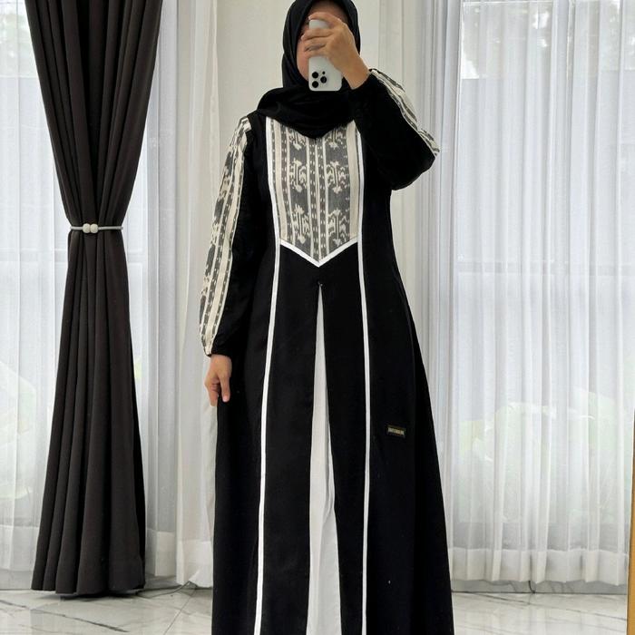 Promo Gamis Hitam etnik putih Anjani Store (Ready Siap kirim)