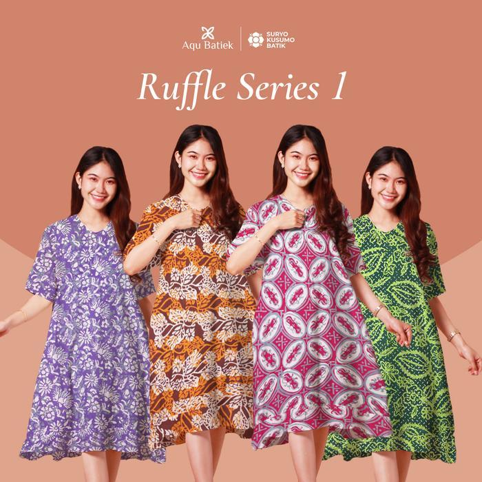 Daster Batik Cap/ Daster Wanita Busui Rayon/ Baju Tidur Selutut Ruffle