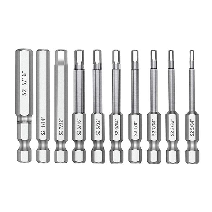 10 in 1 Screwdriver Bit Set StrongS2 Steel 32 3/16 3/32 7/64 1 9/64 7/32 1/4 16 64 Bits