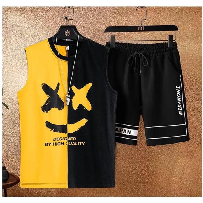 NEW SETELAN KAOS SINGLET COWOK LENGAN BUNTUNG STELAN PRIA MELLO + CELANA PENDEK