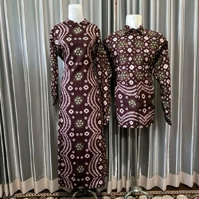 Couple Gamis Tunik Kemeja Pria Jumputan Bahan Sutra Silky Seragam Keluarga Kemeja Gamis Dan Tunik Si