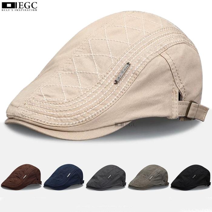 topi flat cap pria motif pin dengan bahan katun