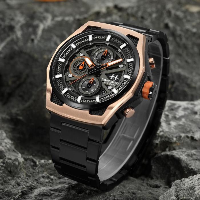 DiscountEvans Jayden Jam Tangan Pria EJ 9585 Rantai Stainless Steel Chronograph Kaca Sapphire Water 