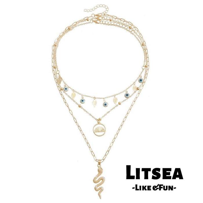 [Litsea] Kalung Liontin Ular Mata Iblis Menetes Minyak Desain Kreatif Q940