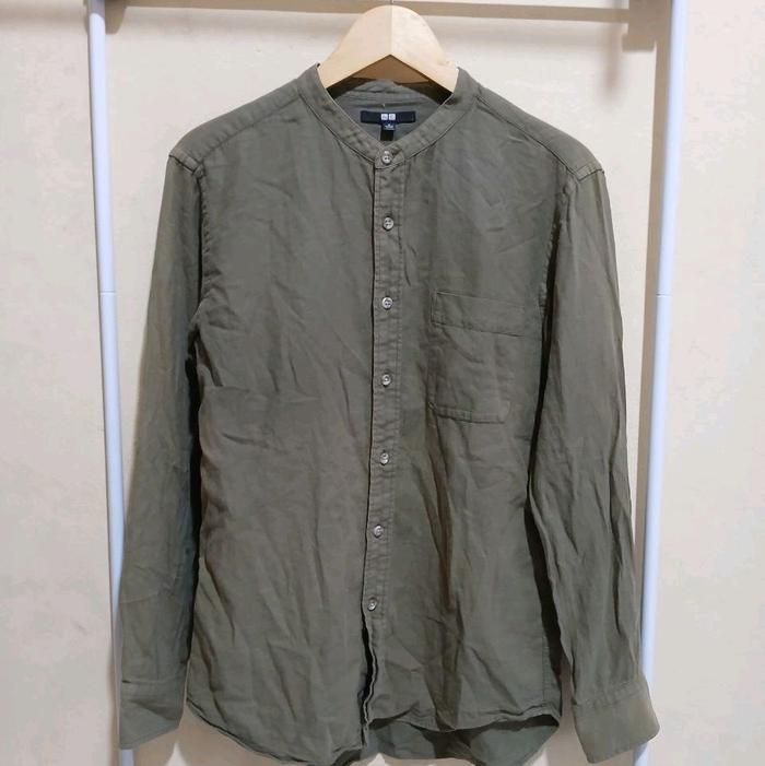 Uniqlo Shanghai Collar Olive Green Longsleeve Shirt Original