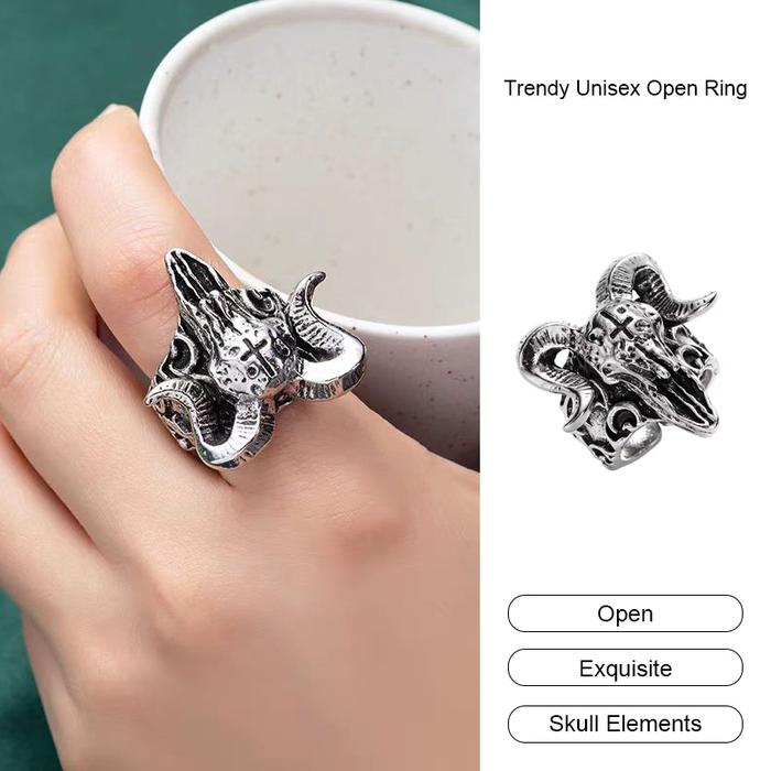 【Monsoonid】Trendy Unisex Open Ring Simple Retro Sheep Head Ring Personalized Hip Hop Ring