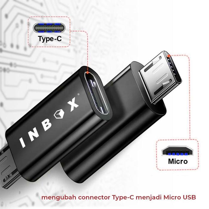 INBOX Konektor Type C To Micro USB Tipe C Type-C To Micro Android Converter Adapter Hitam Male Adapt