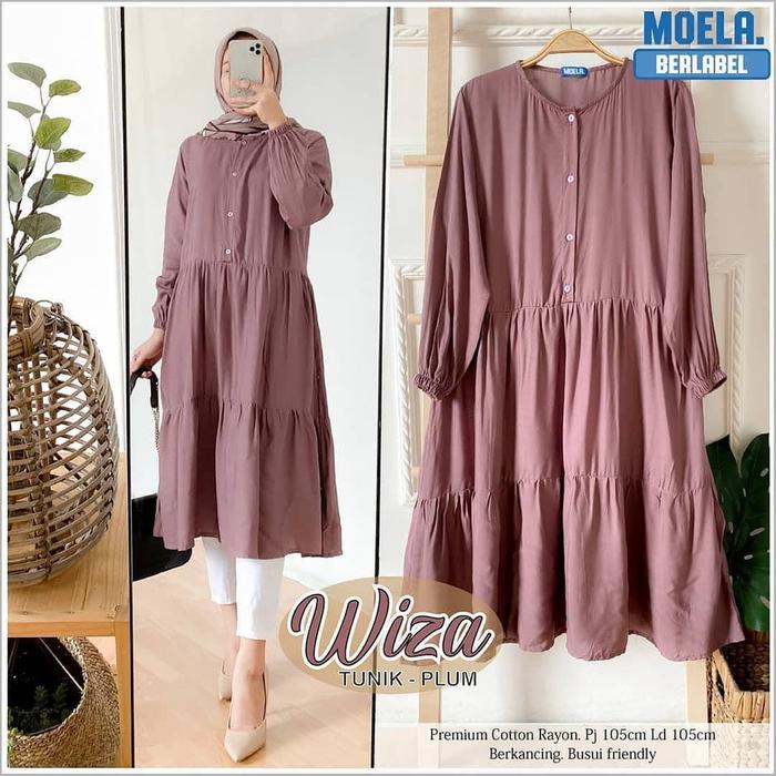 Moslem Wiza Tunik / Atasan Wanita Matt Katun Rayon Kekinian / Tunik Polos Lengan Panjang Terlaris / 