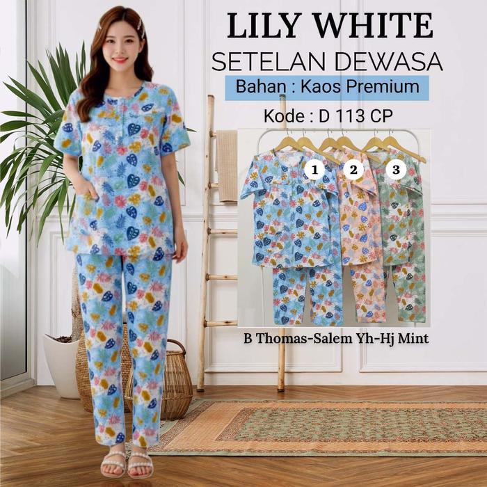 LILY WHITE | Piyama CP Lengan Pendek - Celana Panjang Dewasa All Size Anne Claire BabyDoll tidur