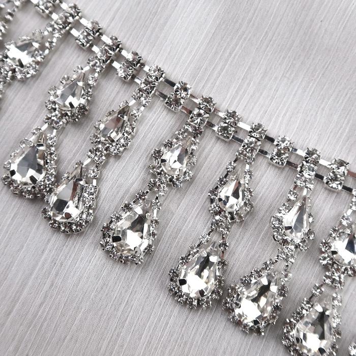 Payet Rangkai Mutiara Kristal Cantik Mewah Import Besar Jahit Tempel | Fancy Rhinestone Chain Skylar