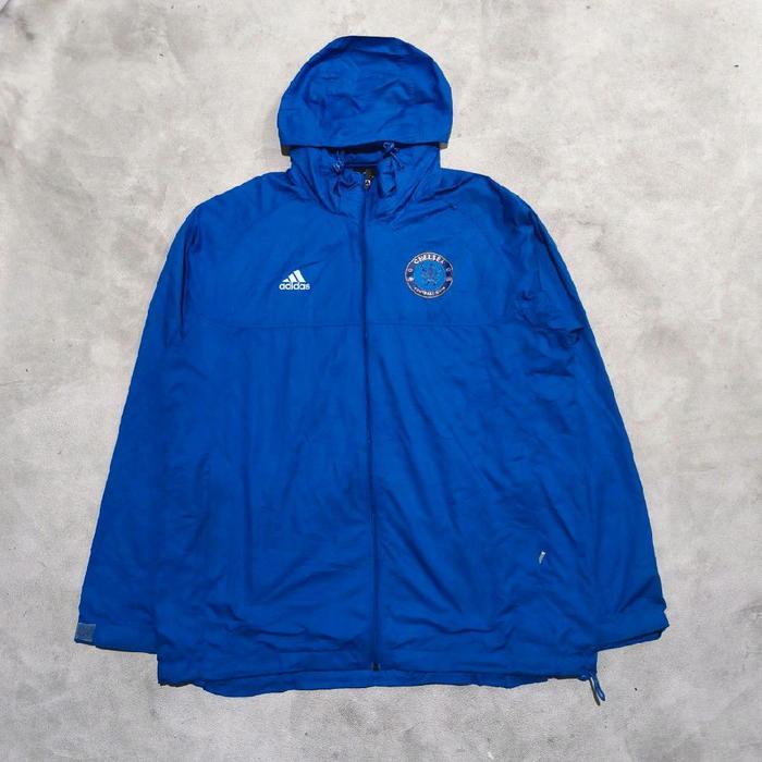 Jaket windbreaker olahraga  bola kaki adidas x Chelsea biru bekas