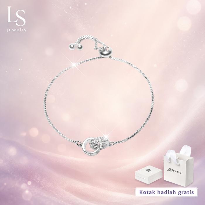 Gelang Double Lingkaran Wanita Lapis Perak Anti Karat Pembawa Keberuntungan Hadiah Simbolis Fashion 