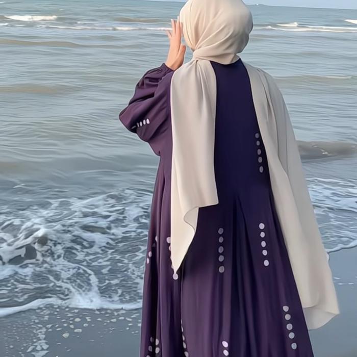 Gamis twill ori ungu polka Muslim Wanita