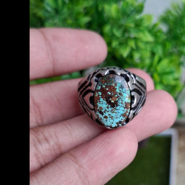 Pirus Persia Warna Hijau Lawas Ceplok Serat Emas Kombinasi Merah Ring Alpaka Superr Model Gerigi