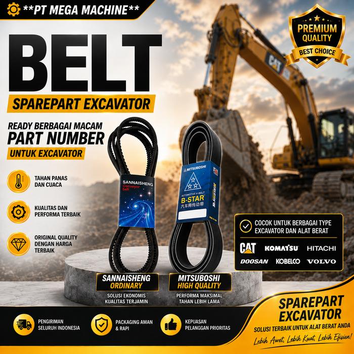 Fan Belt Excavator Biasa | Nomor Part 8PK1610 | Kompatibel Engine C6/C6.4 (CAT 320D) | Tali Kipas