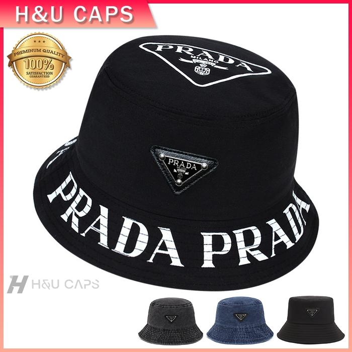 Topi bucket original PRADA pantai topi ember Hip Hop huruf gulma untuk pria topi ember untuk wanita 