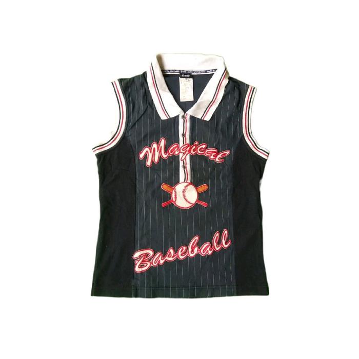 Archive Y2K Magical Baseball Pinstripe Sleeveless Shirt Lengan Pendek Vest Jaket Original Second Jap