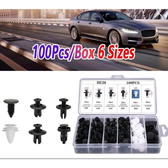 Set Baut Rivet Universal Baut Klip Motor Mobil Plastik isi 100 pcs Baut Pengencang Panel mobil / Riv