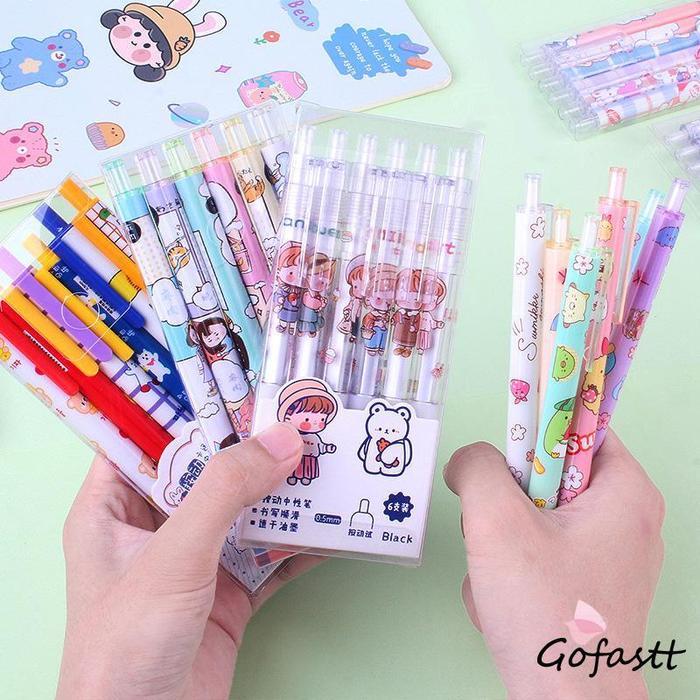 6pcs / set pen gel mekanik motif cartoon / pulpen gel mekanik lucu / pulpen aesthetic G