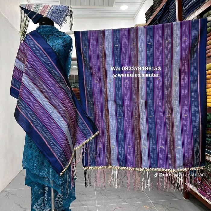 Sutra Waniulos Siantar - Kain Sutra Berwarna Ungu dengan Motif Garis dan Fringe - 082379496153