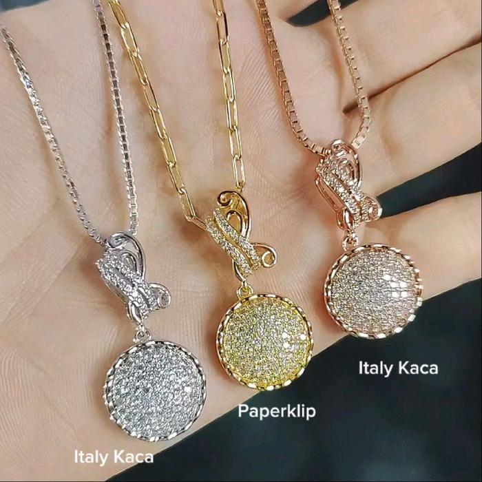 Titanium88 Liontin Dan Rantai Kalung Hijab Motif Bulat Ukir INDAH Full Permata Bronze Wanita Imita