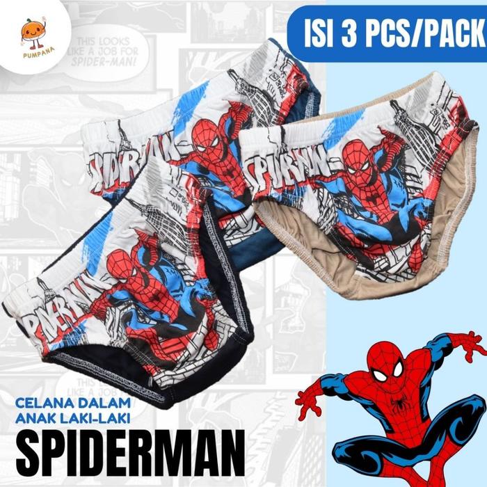 Celana Dalam Sempak Anak Laki Laki Usia 3 - 8 tahun isi 3 pcs Gambar Karakter Spiderman bahan Katun 