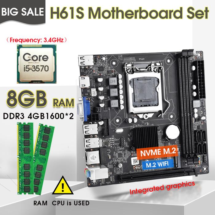H61S Desktop Motherboard LGA1155 Set  with Intel Core I5 3570 and