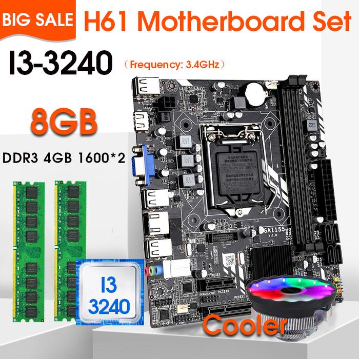 LGA1155 H61 Motherboard KIT with Intel Core I3 3240 Processor