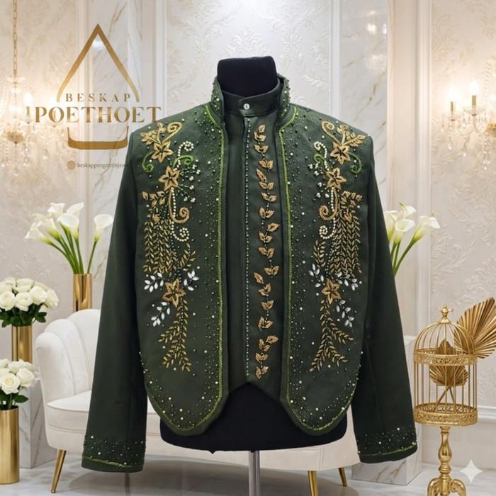Beskap pengantin hijau army payet gold || Beskap Jawa pria