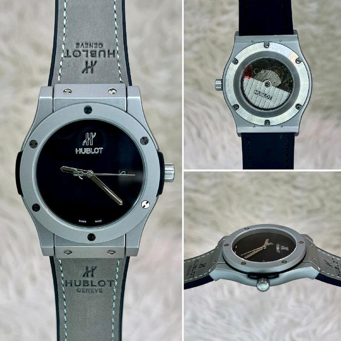 Hublot Jam Tangan Pria Kulit Hitam Model Classic dengan Tali Kulit dan Desain Elegan