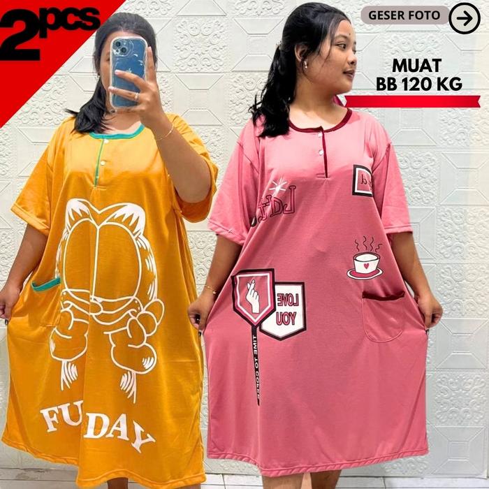 Ekonomis 2 PCS Daster Super Jumbo Muat BB 120kg LD 140 Bahan Kaos