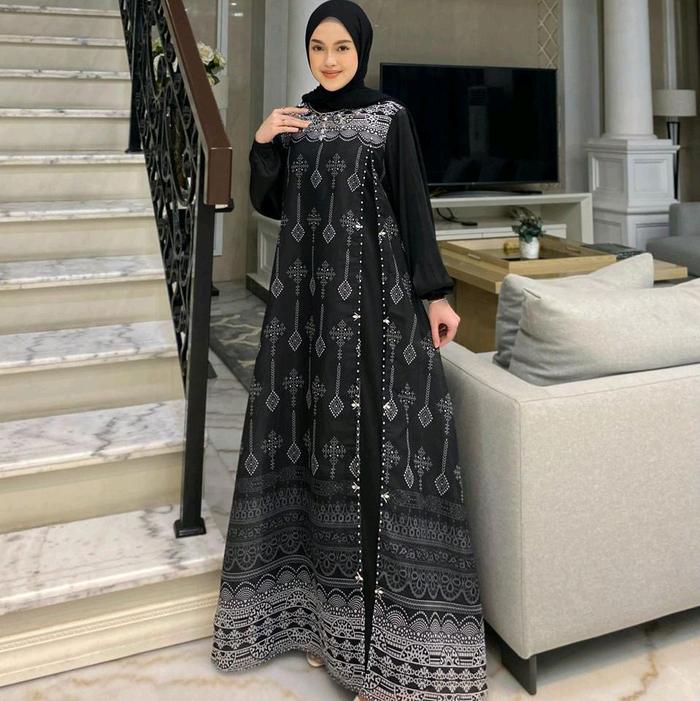 Edness Kayla Gamis Muslim Wanita bahan organza bordir payet
