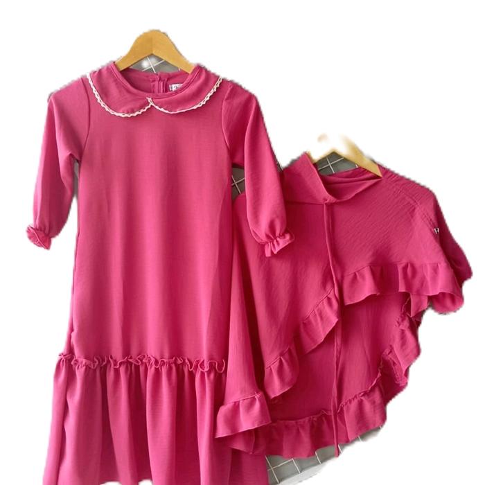 Set Gamis Anak Best Seller Terlaris Kekinian Tebal Original 3 Point dengan Ruffle Cantik dan Nyaman