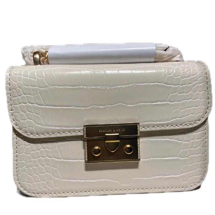 TAS WANITA CK CROC - EFFECT BOXY CHAIN STRAP BAG - PUTIH
